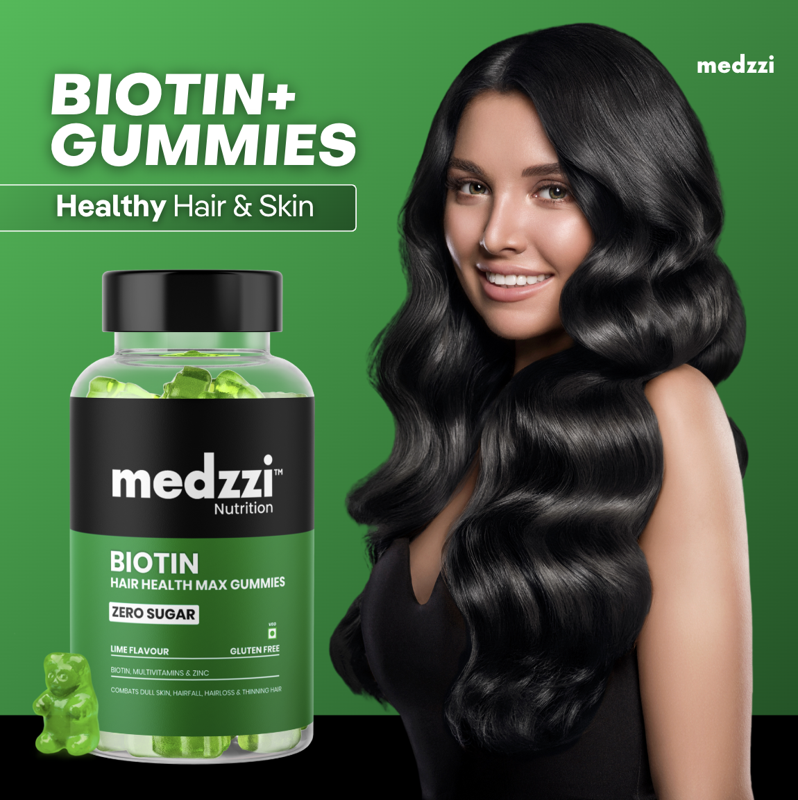Medzzi Biotin Gummies for Hair Growth- Both Men and Women, 30 Veg Gummies